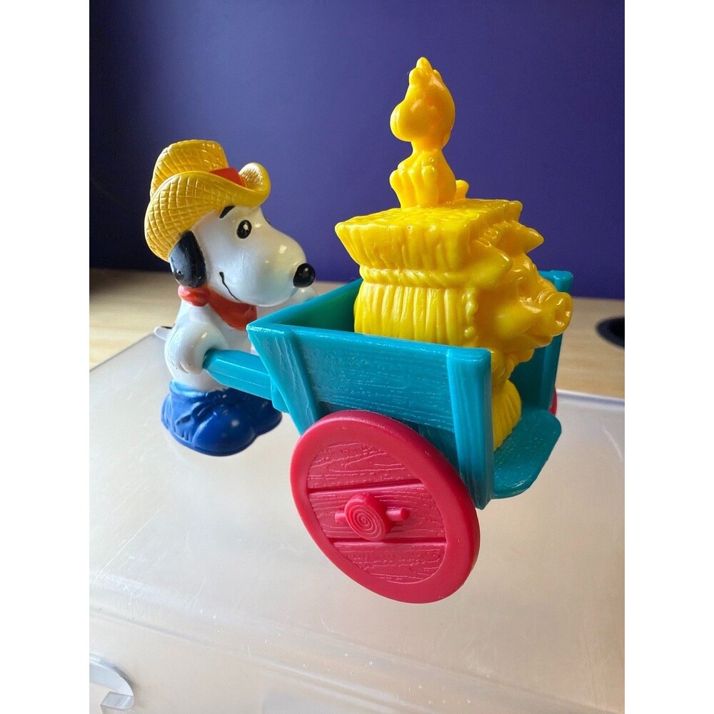 Vintage 1989 McDonalds‎ Snoopy Woodstock Farm Cart Happy Meal Toy Set